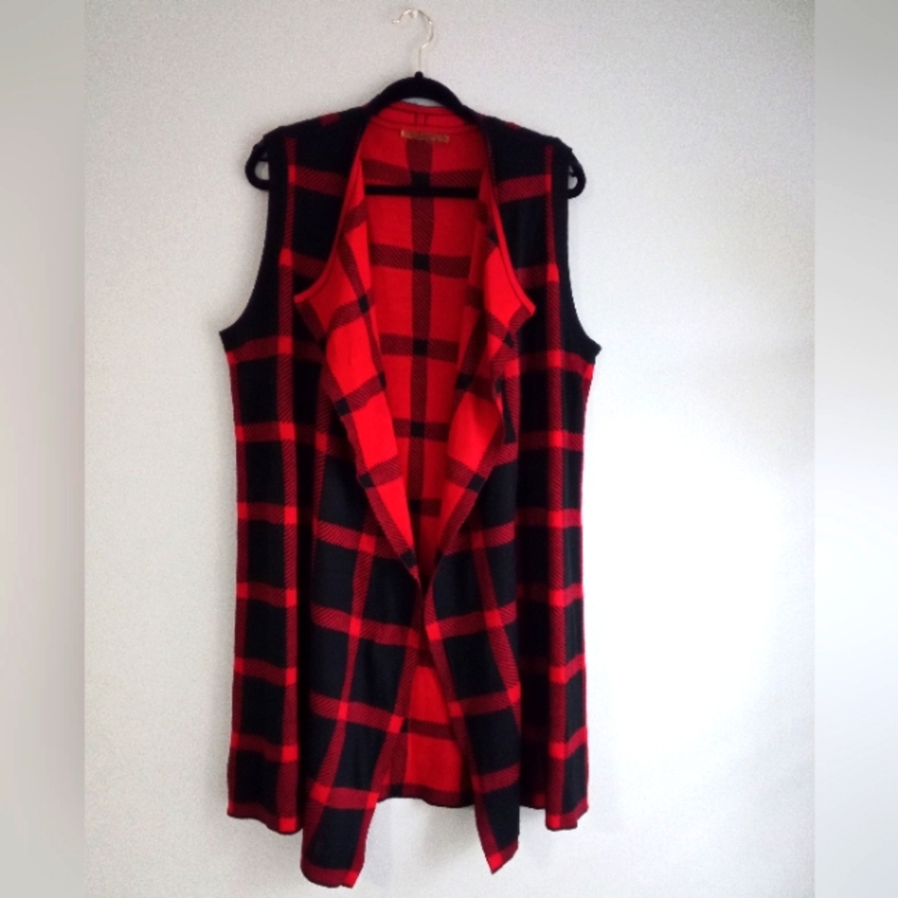 SLEEVELESS PLAID CARDIGAN SIZE XL